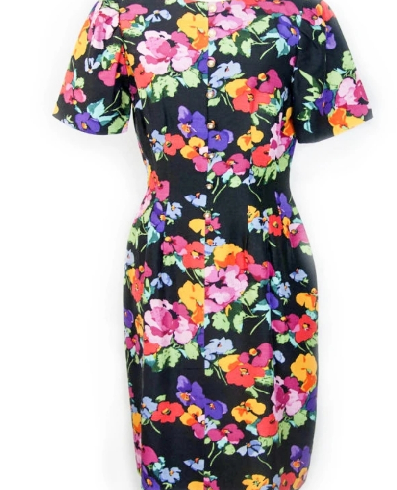 VTG Nipon Boutique Silk Vibrant Floral Dress